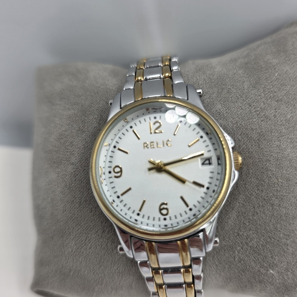 RELIC ZR34347 Silver & Gold‎ Tone Quartz Analog Women's Watch Sz. 7.5" Link Band